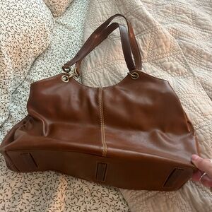 Nine West Brown Leather Shoulder Bag with Slouchy Design